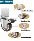 Side Mount L Shaped Plate 2 Inch Rubber Casters Set Of 4 With 2 Swivel And 2 Brakes Heavy Duty Low Profile Casters product features