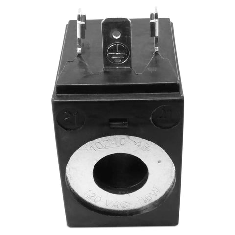 Front view of 120V Solenoid Coil For Hydraulic Power Unit Lift Dump With 3 Prong DIN Connection, 16W, One And A Half Inches Tall