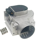 Mass Air Flow Meter Sensor Replacement 197100-4090 silver MAF sensor with mounting screws, plug, and intake opening
