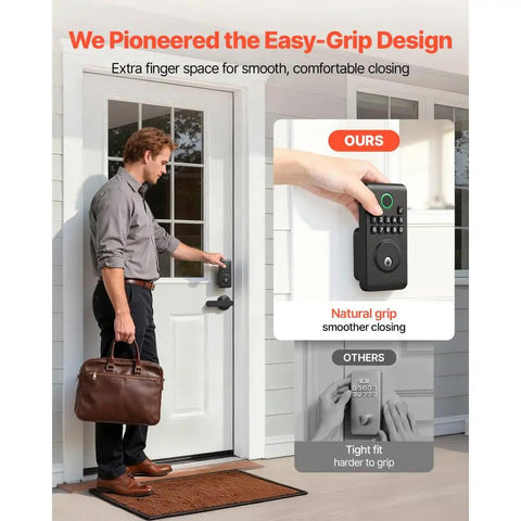 Matte Black Keyless Entry Door Lock Set Featuring Keypad Deadbolt With Smooth Lever Handles Electronic Safety Bolt Easy Code Entry For Front Doors, showcasing easy-grip design.