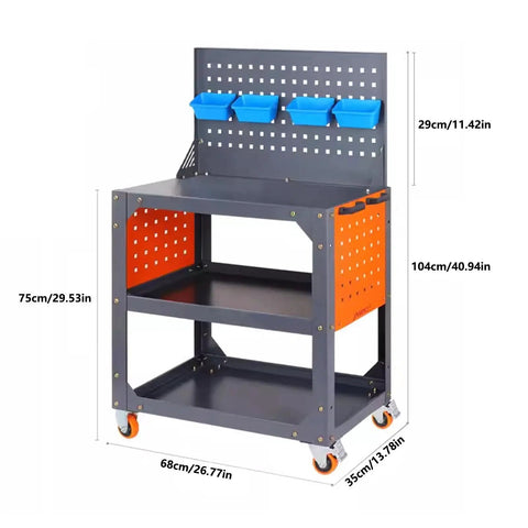 Beefed Up Heavy Duty Rolling Tool Cart With Three Tier Thickened Shelves And Wheels, Steel Utility Cart For Garage, Shop, And Warehouse Storage, Mobile Trolley For Auto Repair Tools, 68x35x104cm