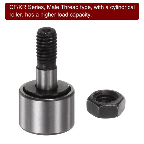 Cam Follower KR13 Needle Roller Bearing Built Tough With M5x0.8 Thread 13mm Roller Diameter shown with nut