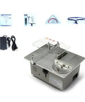 Ultra Compact Mini Electric Table Saw With Slick Angle Guide And Quick Lift Blade For Clean Wood Cuts Portable Workbench Tool DC Powered No Sweat Setup Killer Precision Cuts, showing motor and components.
