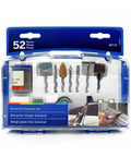 Kickass 52 Piece Rotary Tool Accessory Kit Compatible With Dremel Style Tools showing various cutting and polishing bits in a durable case.