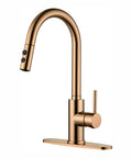 Copper Rose Gold Pull-Down Kitchen Faucet With Dual Function Spray Head For Dish Rinsing And Pot Filling, High Arc Sink Tap