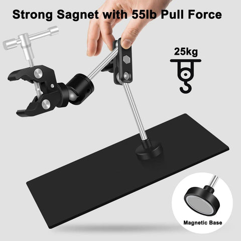 Magnetic Soldering Clamp With 2.16 Inch Jaw And 55 Lb Base, 360 Degree Rotation, shown with magnetic base and flexible arm.