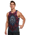 Dope Mens Sleeveless Fitness Vest With Hidden Stash Pocket And Retro Clockwork Graphic on model showcasing soft moisture wicking mesh.