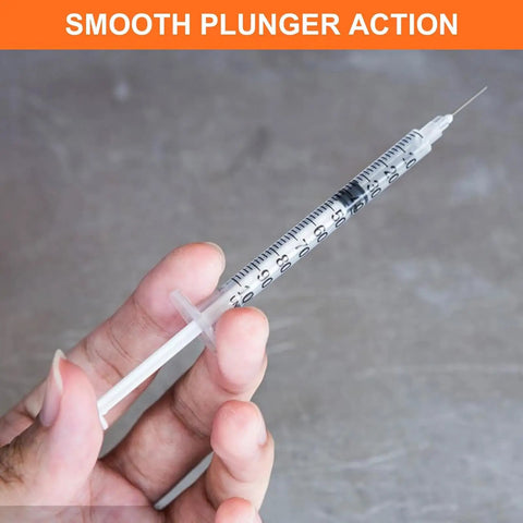 1ml 30G 5 16th Inch 8mm Lab Syringes Individual Pack Of 60 Leak Resistant Plunger With Clear Markings For Precise Dispensing Clear Barrel Easy Read Measurements Lab Supplies, held by hand