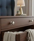 Top Shelf Slick Brushed Satin Nickel Cabinet Knobs With A Hardcore Knurled Shape And Seriously Heavy Duty Build designed on a modern drawer.