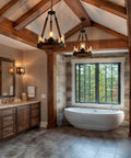 Bathroom with Wooden Ring Hemp Rope Wagon Wheel Chandelier Rustic Farmhouse Vibe Pendant Lighting With Glass Shade