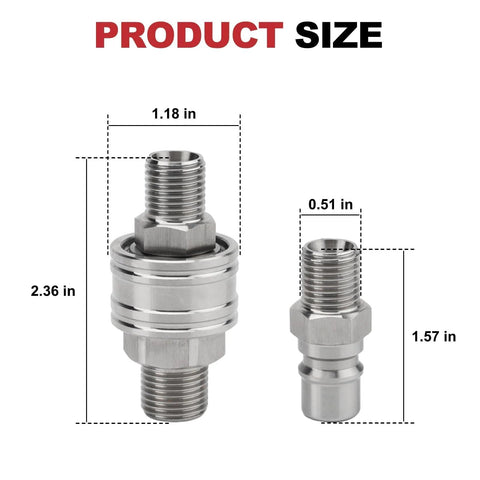 Joytrace M16-M14 dual-channel hydraulic adapter kit; two stainless steel threaded adapters for mini excavator hoses