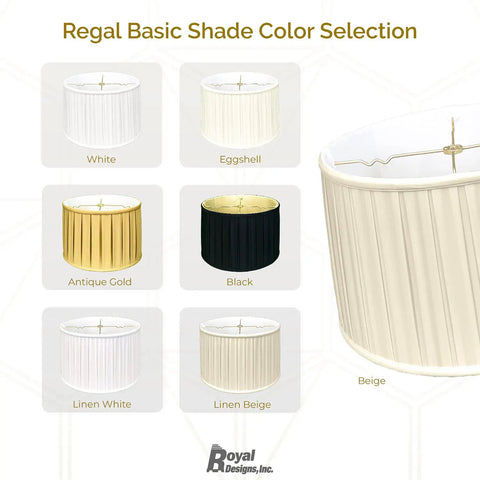 Regal basic shade color selection, including white, eggshell, antique gold, black, linen white, linen beige, beige shades.