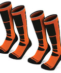 Two Pair Ski Socks 85 Percent Cotton Over The Calf OTC for Skiing Snowboarding and Winter Outdoor Activities in Orange Medium