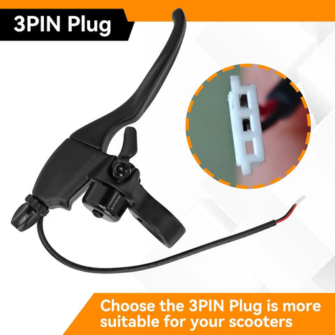 Left Brake Lever For Electric Scooters, Universal 3 Pin Female Plug Handbrake, Waterproof Aluminum Alloy, 18 Cm Cable, Detail View