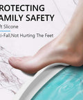 Foot stepping on 67 Inch Collapsible Shower Water Dam Barrier Keeps Water In The Shower And Prevents Wet Floor Mess In Bathroom And Kitchen