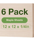 Front view of 6-pack maple plywood sheets, 12 x 12 x 1/4 in, stacked bundle