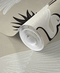 Premium Bird Pattern Large Scale Pvc Free Wallpaper featuring durable matte linen texture, rolled, beige with bird designs.