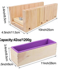 DIY Soap Making Cutting Kit With Two Purple Silicone Molds In Wood Boxes Adjustable Wood Cutter side view measurements