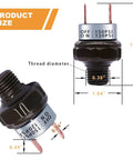 Heavy Duty Air Pressure Switch 120 To 150 PSI 1 Eighth NPT Thread For Air Horns And Compressors, 46x26x26mm, black finish, shown with dimensions