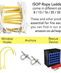 Image showing 2 Story 16Ft Fire Escape Ladder with flame-resistant rope, anchors, and rescue device, US made, white and yellow.