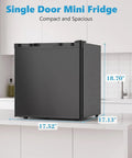 Rock Solid 1.6 Cu Ft Mini Fridge With Freezer compact single door design dimensions 17.52" x 18.70" x 17.13" ideal for dorms and offices.