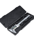 Digital Vernier Caliper with Large LCD Display in black case, showcasing stainless steel design and accessible measurement features.