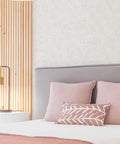 Bedroom with Sand Swirl Swell Removable Peel And Stick Wallpaper With Retro Curves, 20.5 In Wide By 16.5 Ft Long behind a bed