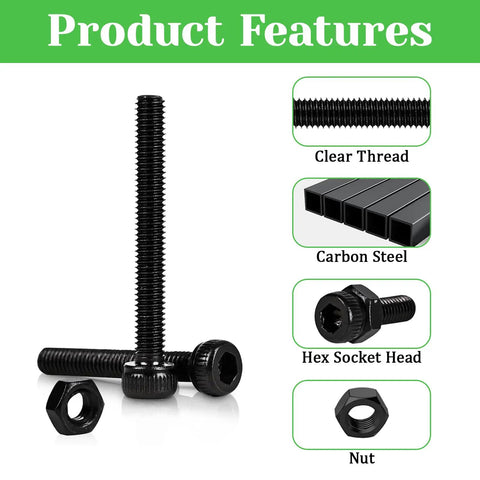 100 Count M3 X 50mm Hex Socket Head Cap Screws Made From Hella Durable Carbon Steel With Premium Black Oxide Finish And Includes An Allen Wrench For Total Beast Performance On Your Next Project, showcasing features like clear thread and hex socket head.
