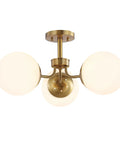 Brass Gold 3-Light Dope Mid Century Modern Semi Flush Mount Light With Frosted White Glass Globe Shade, LED Ceiling Fixture