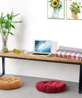 Room setup with wooden bench on heavy duty metal table leg set 15.7 inch high by 17.8 inch wide for furniture DIY, black set of 2.