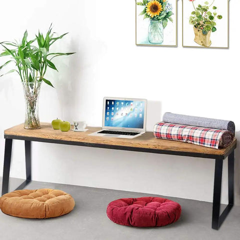 Room setup with wooden bench on heavy duty metal table leg set 15.7 inch high by 17.8 inch wide for furniture DIY, black set of 2.