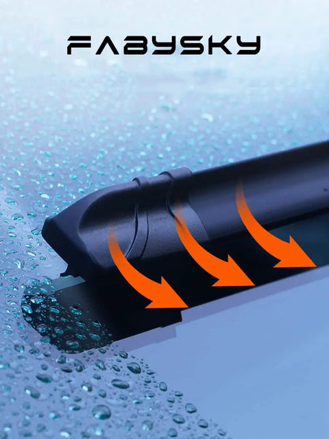 Close-up of 2 Pack 18X18 Inch J Hook Wiper Blades for Ford F150, F250, F350, Ranger and Jeep Cherokee 1995 to 2001 clearing rain.