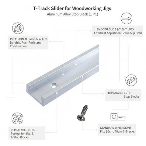T-Track Slider Stop Block For Woodworking Jigs And Saw Accessories, aluminum alloy, smooth glide, secure lock, table saw use