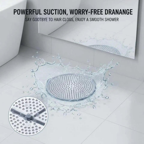 2 Pack Round Shower Drain Hair Catcher With Reinforced Stainless Steel And Silicone Low Profile Bathroom Drain Strainer in use with water splash.