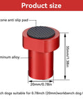 12 Piece Aluminum Alloy Bench Dog Clamp Set For MFT Workbenches With Non Slip Surfaces And Table Stops Fits 0.787 Inch Dog Holes For Professional Woodworking And DIY Projects Red, showing silicone anti-slip pad and aluminum body.
