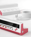 Heavy Duty 10 Port Power Strip With Smart Digital Display And A Rock Solid 5 Ft Extension showing four AC plugs and USB charging ports.