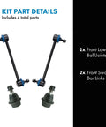 Front Suspension Kit With Ball Joints And Sway Bar Links For Replacement Includes Two Front Lower Ball Joints And Two Stabilizer Links easy DIY install