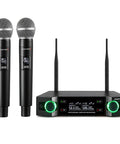 2.4GHz AI Auto Scan Wireless Microphone System Pro Set with two handheld mics and receiver for karaoke church stage use