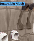Over The Door Shoe Organizer With 24 Large Breathable Mesh Pockets And 40 Lbs Weight Capacity, beige with shoes