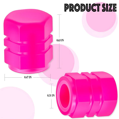 Eight Pack Fluorescent Glow Tire Valve Stem Caps Lit Car Tire Air Caps That Are Corrosion Resistant And Leak Proof Wheel Valve Covers Universal Fit For Cars Trucks Bikes Motorcycles Bicycles Pink showing dimensions