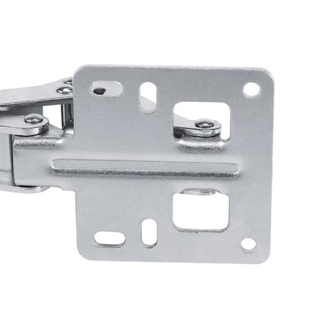 Close-up of 170 Degree Hydraulic Soft Close Cabinet Hinge for 16 to 40mm doors, beefy carbon steel, silver finish