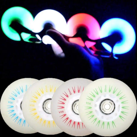 Dope Light Up Inline Skate Wheels 4 Pack in 62mm 64mm 68mm 70mm 72mm 76mm 80mm Sizes Glowing 90A High Rebound PU with ABEC 9 Bearings