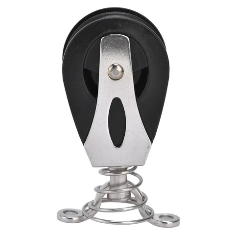 Rugged Nylon Sheave Block Head for Sailboats and Fitness Gear, 316 stainless steel, low friction, front view of durable design