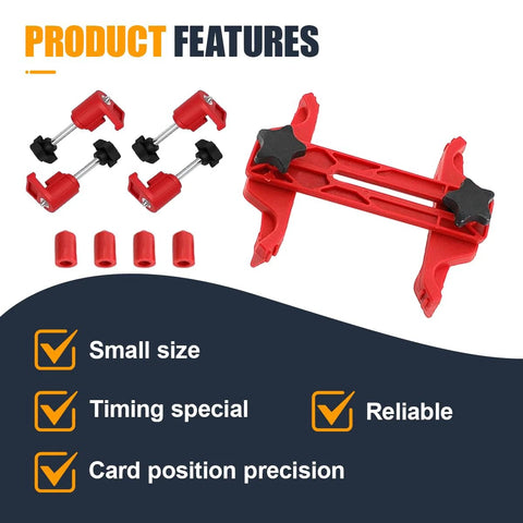Tuxihapp 9-piece car camshaft timing tool kit; red plastic twin-cam clamps with metal rods and spacers