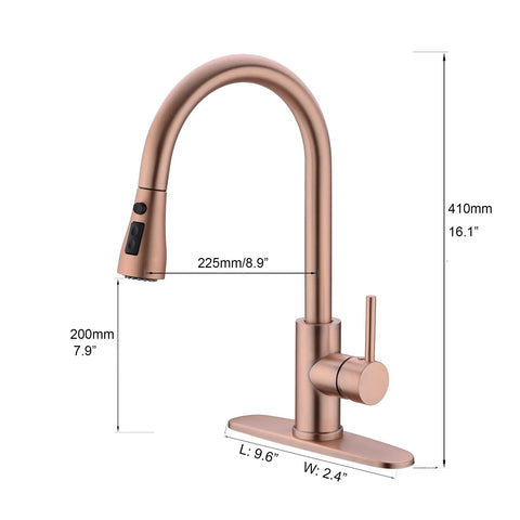 Brushed Gold Kitchen Faucet With Pull Down Sprayer And 360 Degree Rotating Gooseneck Lead Free Brass High Arc Spout