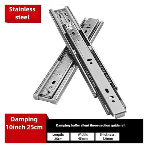 Premium Stainless Steel Bottom Mount Drawer Slides Featuring Hella Smooth Gliding Action And Badass Concealed Frame For Heavy Duty Organizing That Flows Like Butter - 10 inch stainless steel slides with damping buffer.