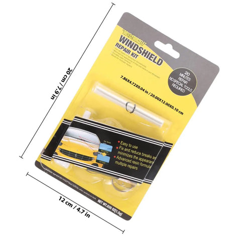 Windshield Crack Repair Kit For DIY Auto Glass, Portable And Easy To Use, Quick Fix For Long Cracks And Chips, in packaging.