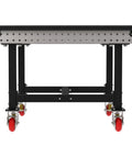 Rock Solid Mobile Welding Fixture Table Featuring Precision Laser Grid Holes 48 By 48 By 36 Inches and sturdy frame with rolling wheels.