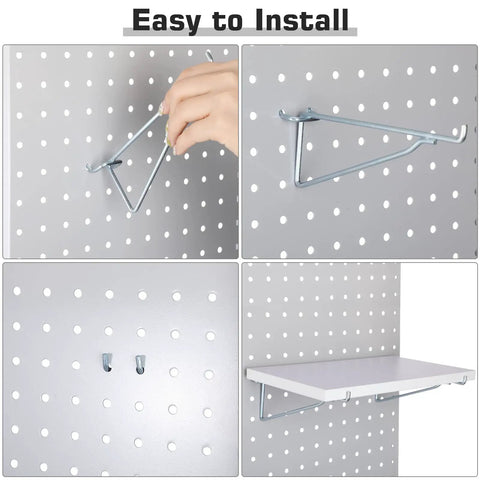Four Pack White Fiberboard Pegboard Shelf Brackets Slick Wall Storage Organizers For Garage Or Home Office Solid Heavy Duty Peg Boards Keeping Things Neat Stain Resistant Hassle Free Setup And Ready To Roll