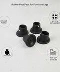Press On Rubber Foot Pads For Furniture Legs Set Of 4 No Slip Replacement Tips shown on gray background